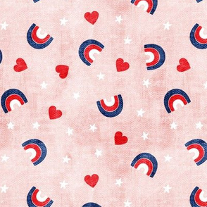 red white and blue rainbows, stars, hearts - pink  -LAD20