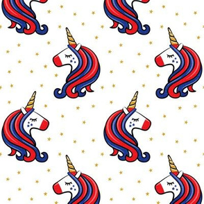 patriotic unicorns - red white and blue - gold stars - LAD20