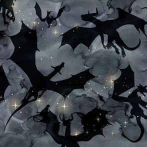 Big Dragons - black on night sky - jumbo wallpaper size
