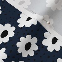 Scandinavian daisies flower design white blossom minimal abstract retro daffodil daisy modern night navy blue small