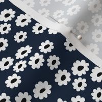 Scandinavian daisies flower design white blossom minimal abstract retro daffodil daisy modern winter navy blue night