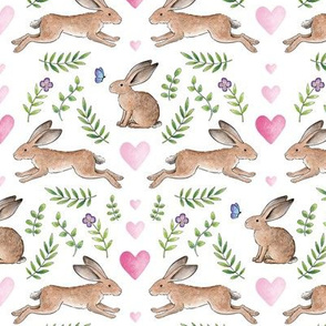 Valentine Hares on white - medium scale