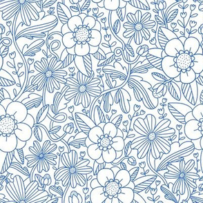 Blue outline floral modern pattern