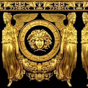 1 medusa zodiac Horoscope Aries Taurus Gemini Cancer Leo Virgo Libra Scorpio Sagittarius Capricorn Aquarius Pisces baroque astrology angels gold Victorian griffon gryphon swag wreath filigree swirls fruits flowers floral leaves leaf ornate wreath frame ro