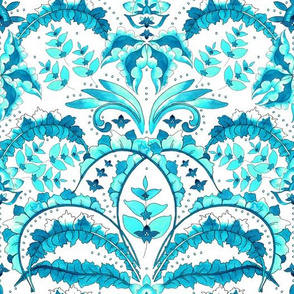 Openwork, watercolor, abstract leaves and flowers. Light turquoise, turquoise on a white background