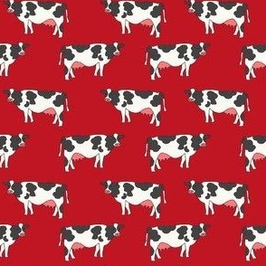 cow fabric - farm fabric, farm animal fabric, dairy cow, black and white cow, freisian cow, holstein cow - red