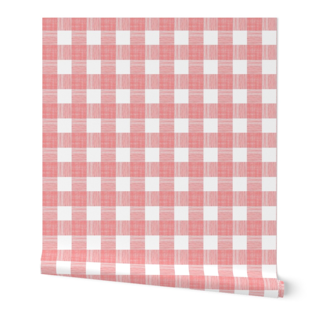 hand-drawn gingham fabric - gingham fabric, stripes, check, plaid - pink