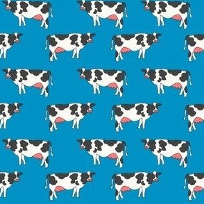 cow fabric - farm fabric, farm animal fabric, dairy cow, black and white cow, freisian cow, holstein cow - blue