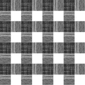 hand-drawn gingham fabric - gingham fabric, stripes, check, plaid -bw