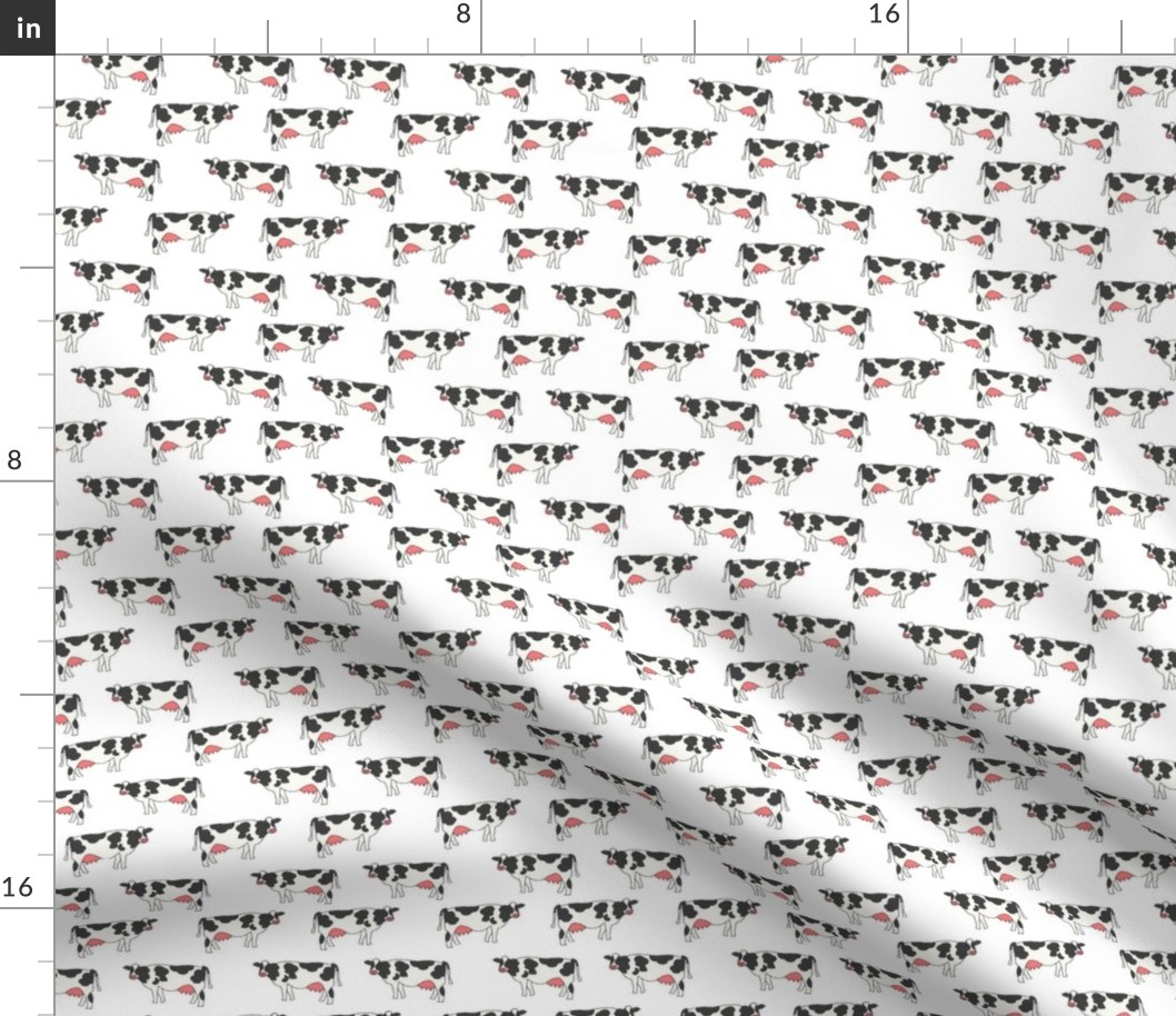 cow fabric - farm fabric, farm animal fabric, dairy cow, black and white cow, freisian cow, holstein cow - white