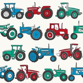 tractor fabric - vintage tractors, farm fabric, farmyard fabric, kids fabric,, nursery fabric, - red