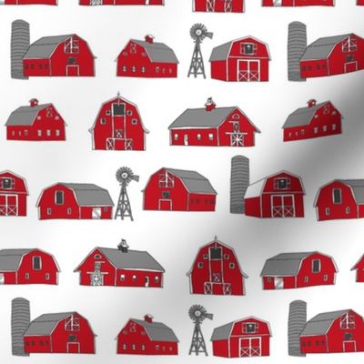 barn fabric - red barn fabric, farm fabric, farms fabric, - white