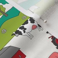 MED farmyard fabric - farm animals, tractor, kids farm fabric - cream