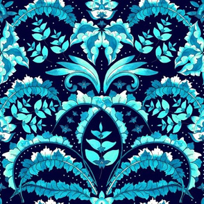 Openwork, watercolor, abstract leaves and flowers. Light turquoise, turquoise on a black background