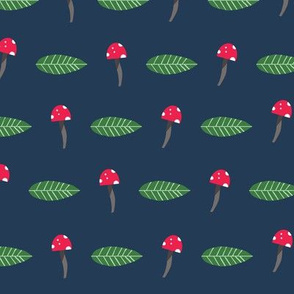 Navy Blue Mushroom and Leaf Pattern