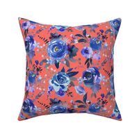 Classic Blue Watercolor Floral // Living Coral