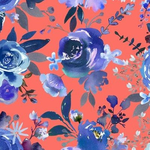 Classic Blue Watercolor Floral // Living Coral