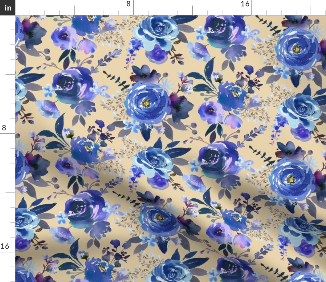 Classic Blue Watercolor Floral // Biscuit