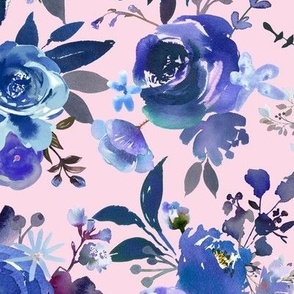 Classic Blue Watercolor Floral // Blush