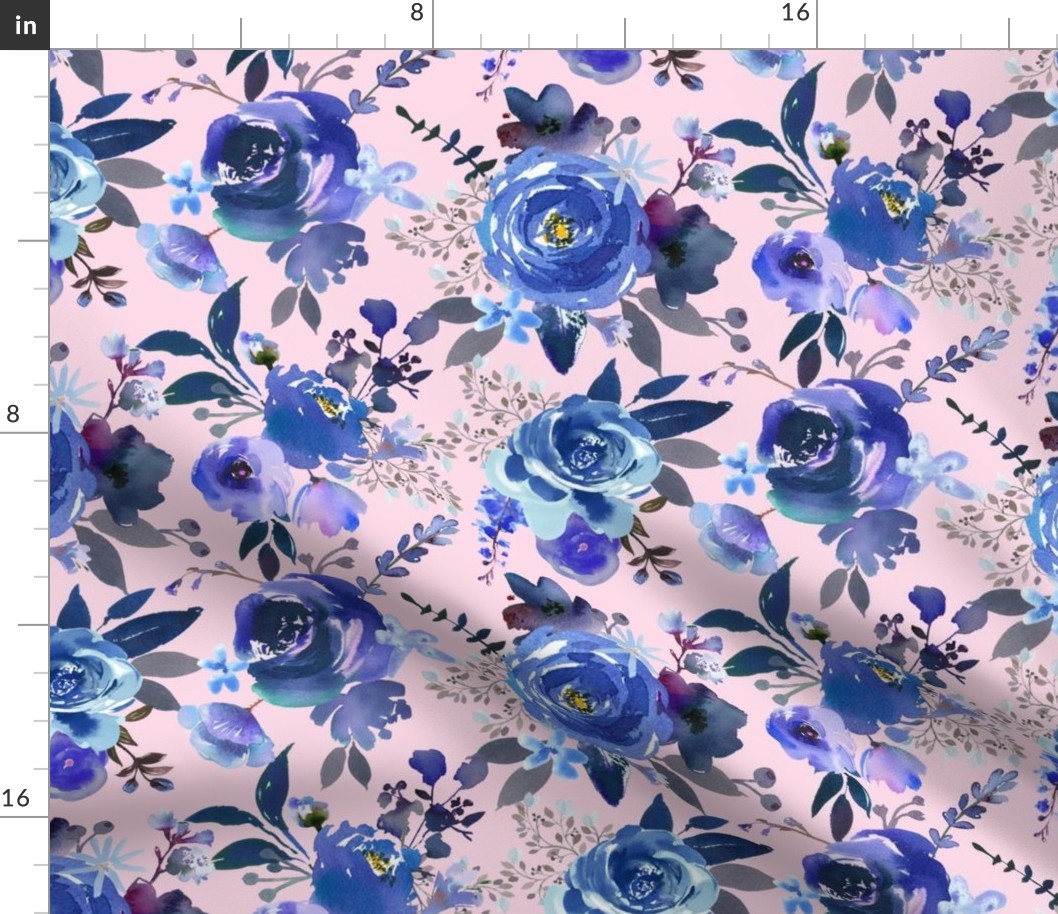Classic Blue Watercolor Floral // Blush