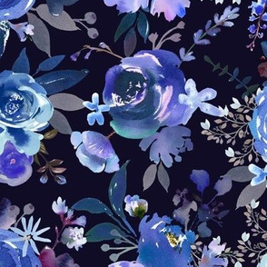 Classic Blue Watercolor Floral // Darkest Blue