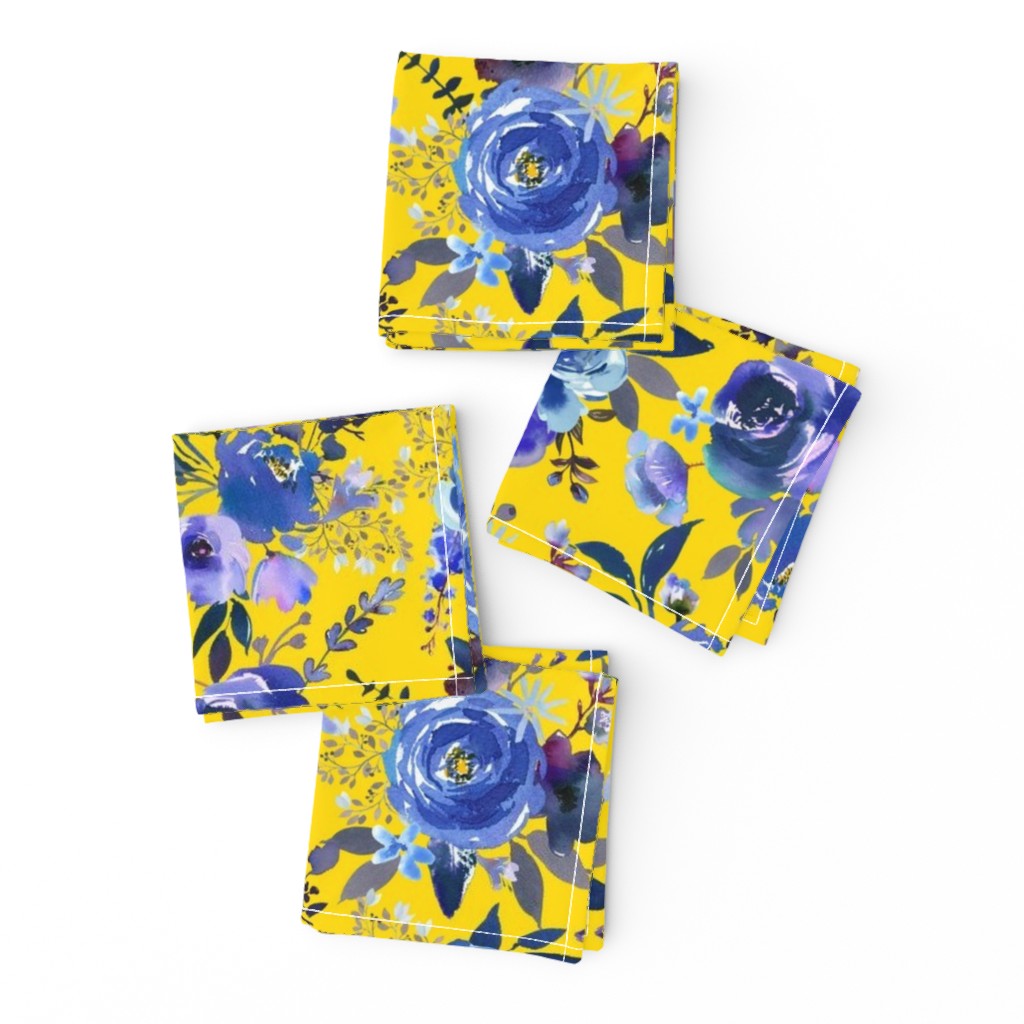 Classic Blue Watercolor Floral // Golden Yellow