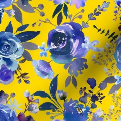 Classic Blue Watercolor Floral // Golden Yellow