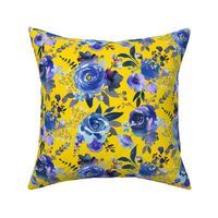 Classic Blue Watercolor Floral // Golden Yellow