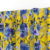 Classic Blue Watercolor Floral // Golden Yellow