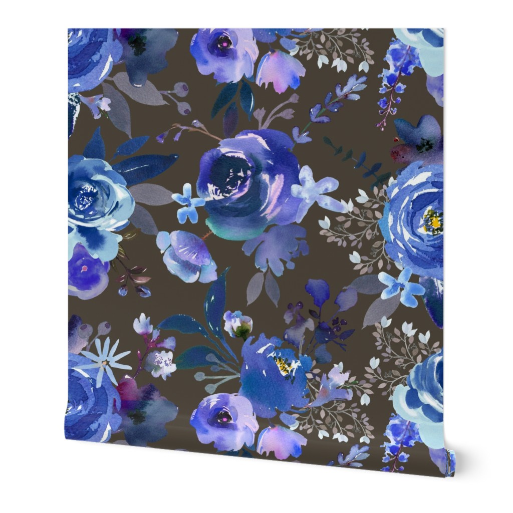 Classic Blue Watercolor Floral // Charcoal