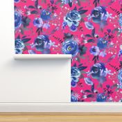 Classic Blue Watercolor Floral // Hot Pink