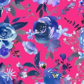 Classic Blue Watercolor Floral // Hot Pink