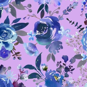 Classic Blue Watercolor Floral // Lavender 