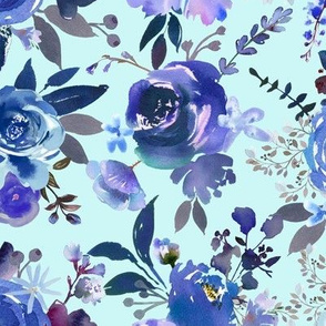 Classic Blue Watercolor Floral // Mint