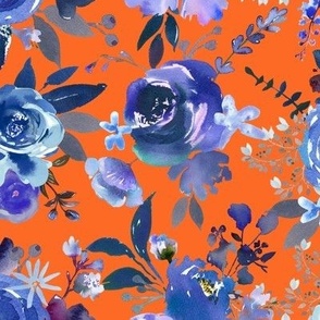 Classic Blue Watercolor Floral // Orange