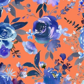 Classic Blue Watercolor Floral // Persimmon