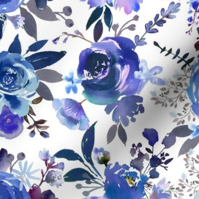 Classic Blue Watercolor Floral (Medium Size Repeat)