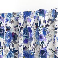 Classic Blue Watercolor Floral (Medium Size Repeat)