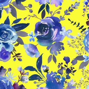 Classic Blue Watercolor Floral // Yellow