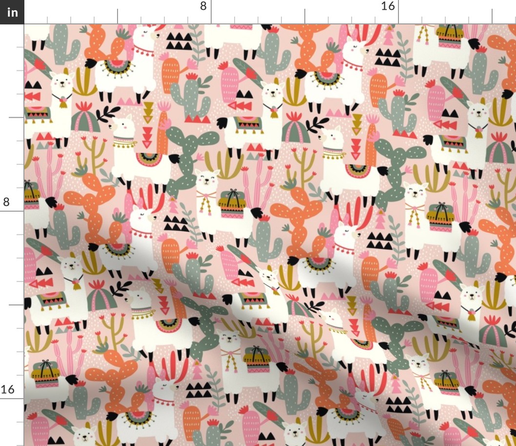 Alpaca and Cactus Pattern on Pink Background