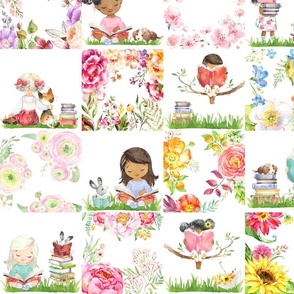 Girls Love Books Floral Patchwork Quilt Pattern 