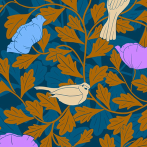 Art Nouveau Birds and Poppies