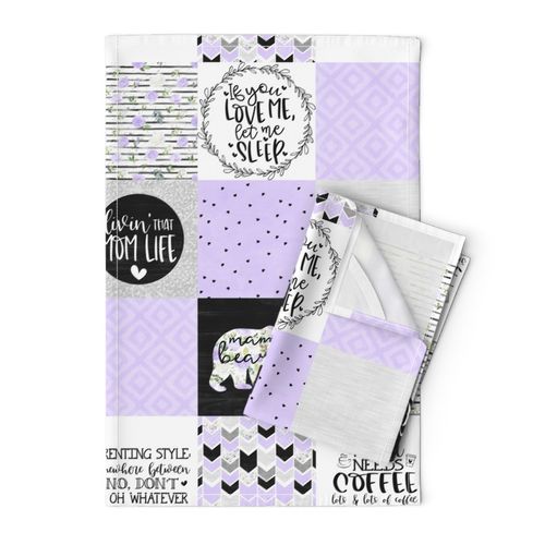 MomLife//Mama Bear//Coffee//Purple - Wholecloth Cheater Quilt