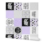 MomLife//Mama Bear//Coffee//Purple - Wholecloth Cheater Quilt - Rotated