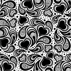 PAISLEY HEARTS-Black/White