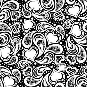 PAISLEY HEARTS-WHITE/BLACK