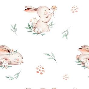 Baby bunny animal pattern. Forest rabbit watercolor collection 6