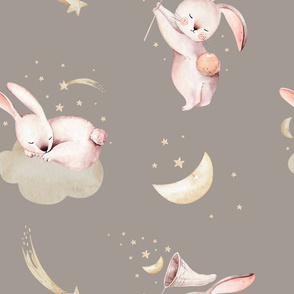 Good night with rabbit. Cute sleeping bunny 