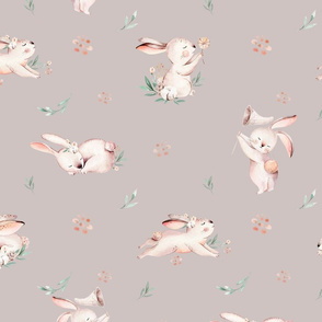 Baby bunny animal pattern. Forest rabbit watercolor collection