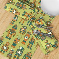 Hand drawn Vintage Robots Retro Green - Medium scale